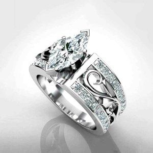 NEW Beautiful 925 Silver 1.5ct Marquise Sim. Diamond Ring